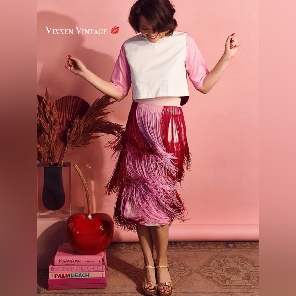 BURU ‘COLOR BLOCK FRINGE SKIRT’ IN PINK